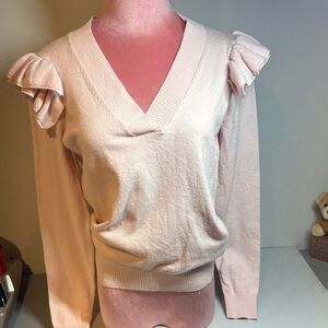 Truth Women's Soft Pink V-Neck Sweater with Ruffles